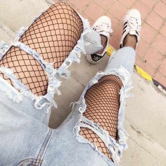 Blk Fish Net Tights Goth Punk Gift - Picture 3 of 4